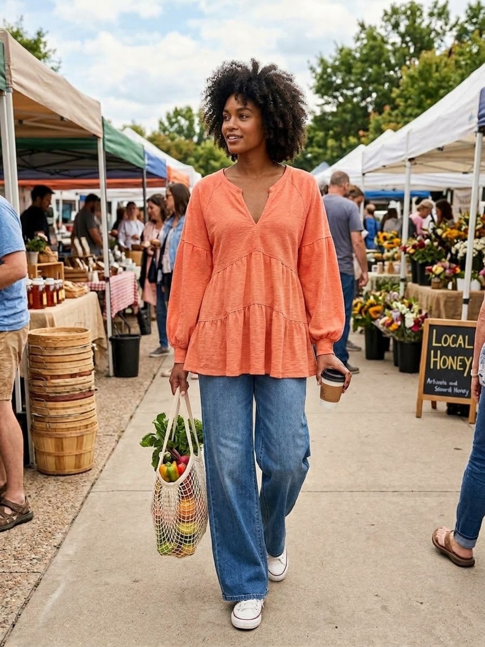 Pilcro and the Letterpress Orange Tiered V-Neck Peasant Tunic